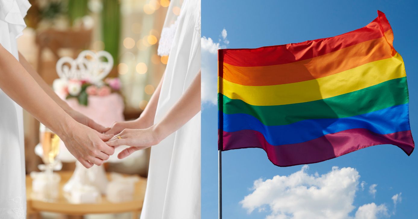 Mulheres e bandeira LGBTQIAPN+ (Fotos: Canva)