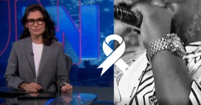 Renata Vasconcellos no Jornal Nacional e cantor (Fotos: Reproduções / Globo / Canva)