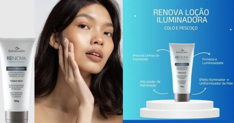 Creme/loção para colo e pescoço da Sofisticatto (Foto Reprodução/Montagem/TV Foco/Lennita/Shopee)