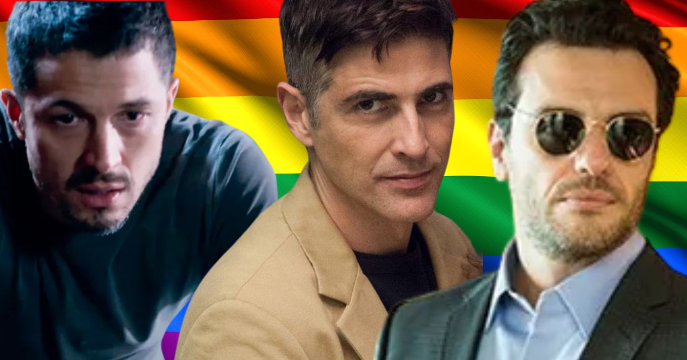 Romulo Estrela, Reynaldo Gianecchini e Rodrigo Lombardi em Verdades Secretas (Fotos: Reproduções / Globo / Canva)