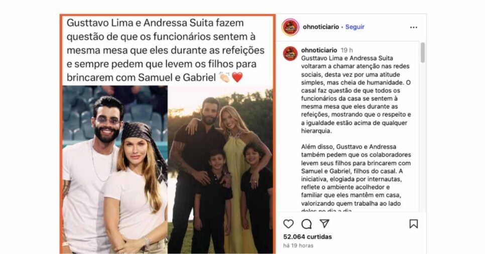 Suposta atitude de Gusttavo Lima e Andressa Suita com funcionários  (Foto: Reprodução / Instagram)