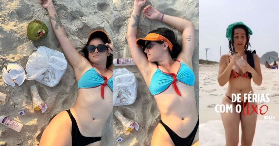 Thaiane Maciel usa as redes sociais para protestar contra o acúmulo de lixo nas praias (Foto Reprodução/Montagem/TV Foco/Instagram/@thaianemaciel)