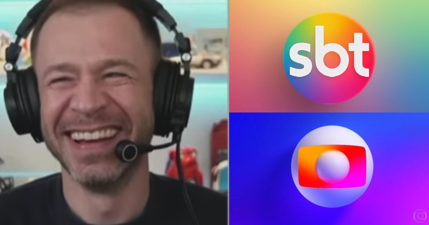 Tiago Leifert, logo SBT e logo Globo (Fotos: Reproduções / SBT / GloboPlay)
