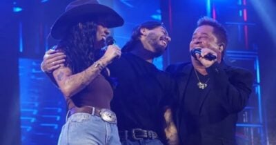 Ana Castela, Zé Felipe e Leonardo durante show no Paraná (Foto: Reprodução/ Internet)