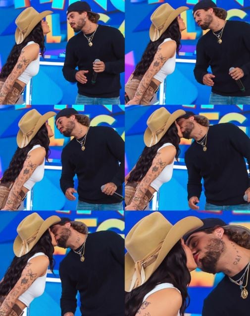 Ana Castela e Zé Felipe se beijam em gravação do Domingo Legal, do SBT (Foto: Reprodução/ Instagram/ SBT)