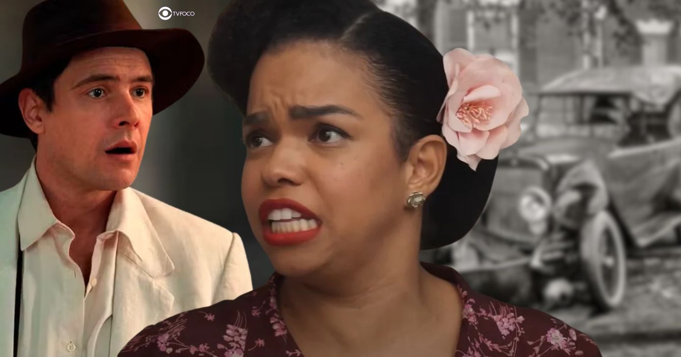 Candinho, Dita e ilustração de acidente de carro em Êta Mundo Melhor! (Foto: Reprodução / Globo / Montagem TV Foco)