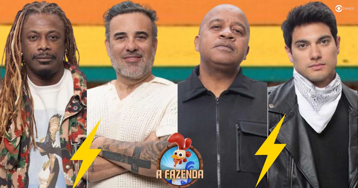 Creo, Fabiano, Toninho e Will em A Fazenda 17 (Foto: Reprodução / Record Plus / Montagem TV Foco)