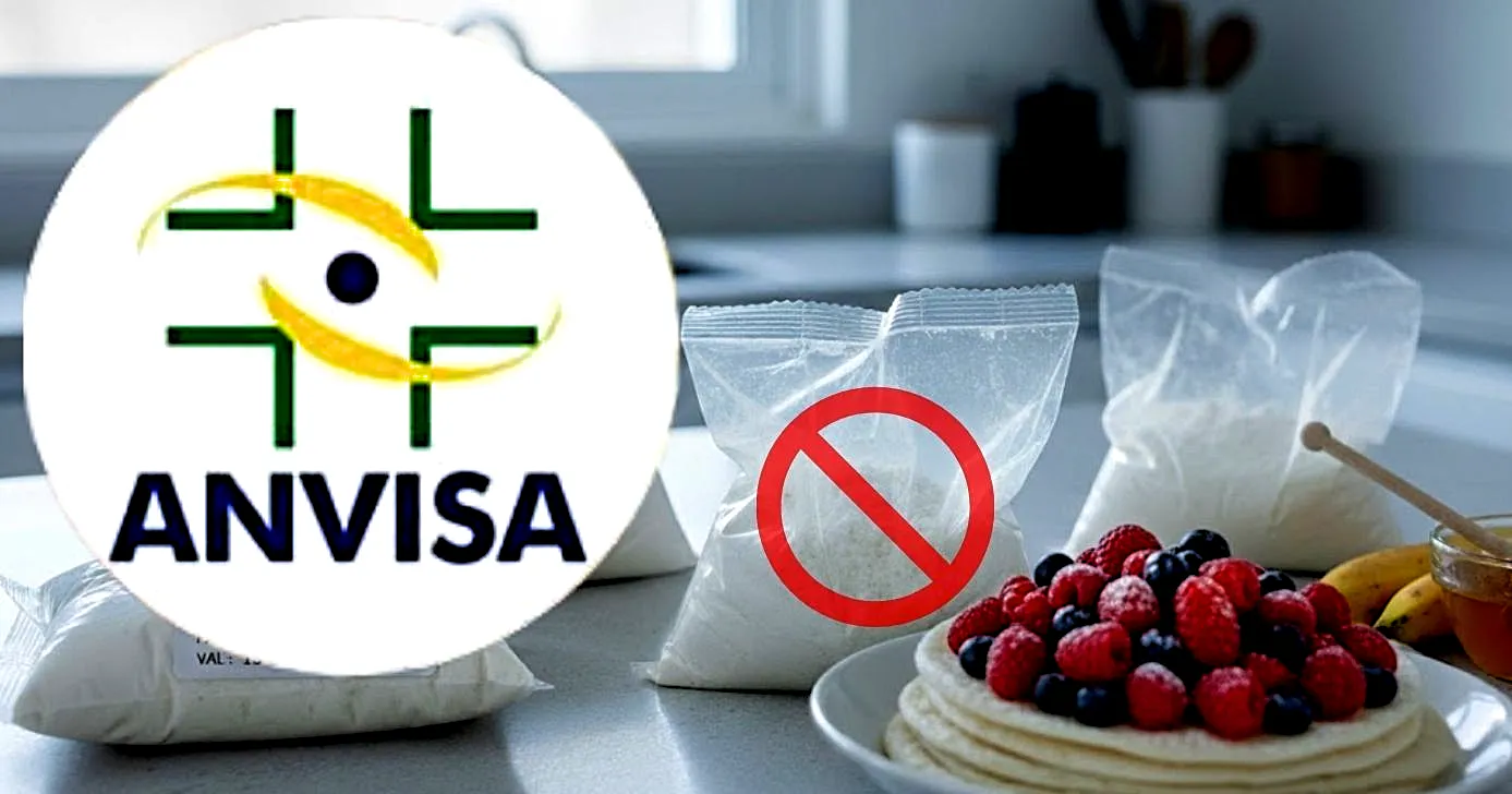 ANVISA comunica proibição de lote de farinha de tapioca popular (Fpto Reprodução/Montagem/Lennita/TV Foco/Canva/GMN)