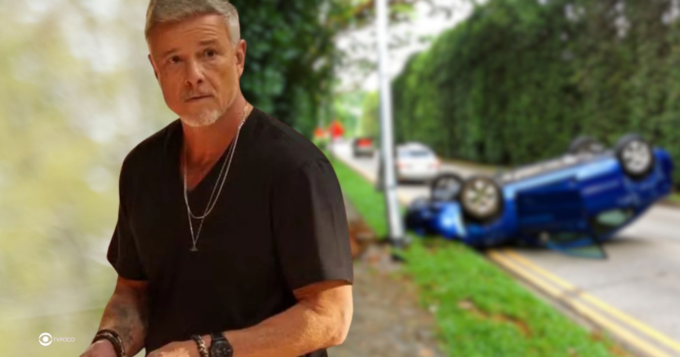 Jaques e ilustração de acidente de carro em Dona de Mim (Foto: Reprodução / Globo / Montagem TV Foco)