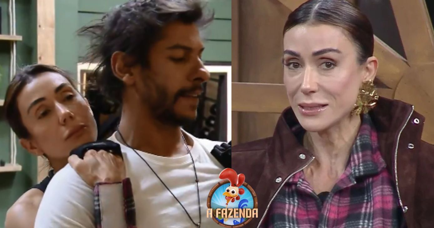 Michelle Barros e Shia em A Fazenda 17 (Foto: Reprodução / RecordPlus / Montagem TV Foco)