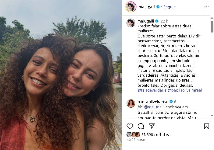 Paolla Oliveira e Taís Araújo ganharam declaração de Malu Gali (Foto: Reprodução/ Internet)