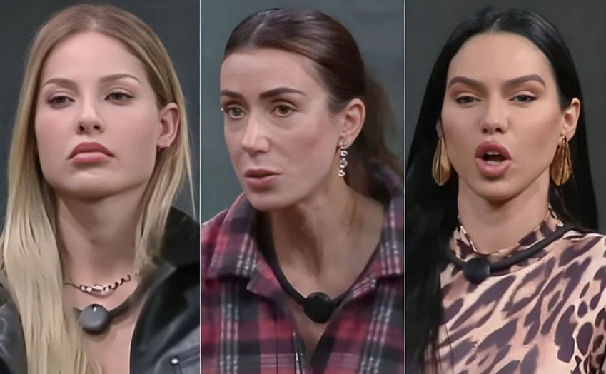 Saory, Michelle e Tamires disputam a Prova do Fazendeiro em A Fazenda 17 (Foto: Reprodução / RecordPlus)