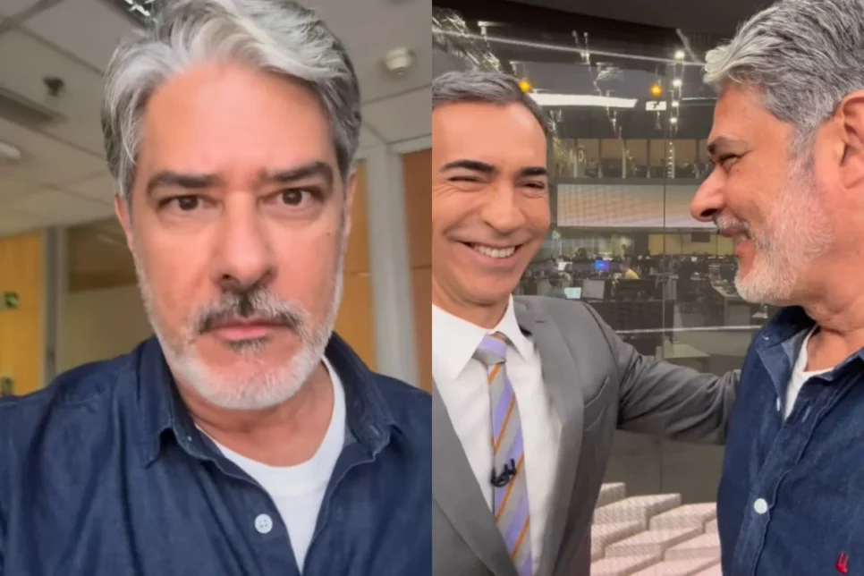 William Bonner e César Tralli se encontraram nos estúdios do Jornal Hoje (Foto: Reprodução/ Internet)