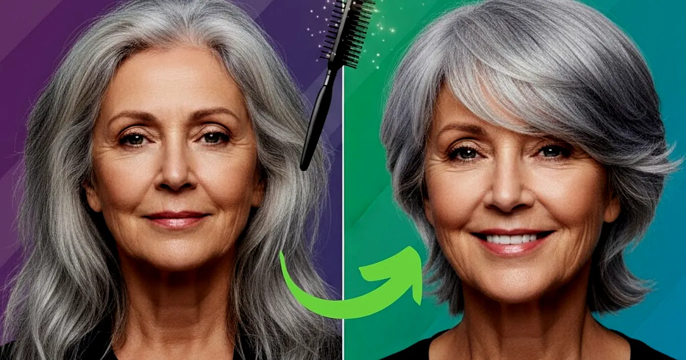 Antes e depois de um corte de cabelo que valoriza os fios grisalhos (Foto Reprodução/Montagem/Lennita/TV Foco/Canva/GMN)