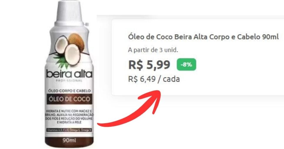 Óleo de coco Beira Alta (Foto Reprodução/Atacadão)