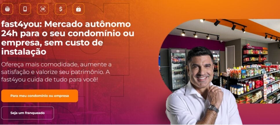 Interface do site do mercado com Edu Guedes o representando (Foto Reprodução/Montagem/Site oficial)