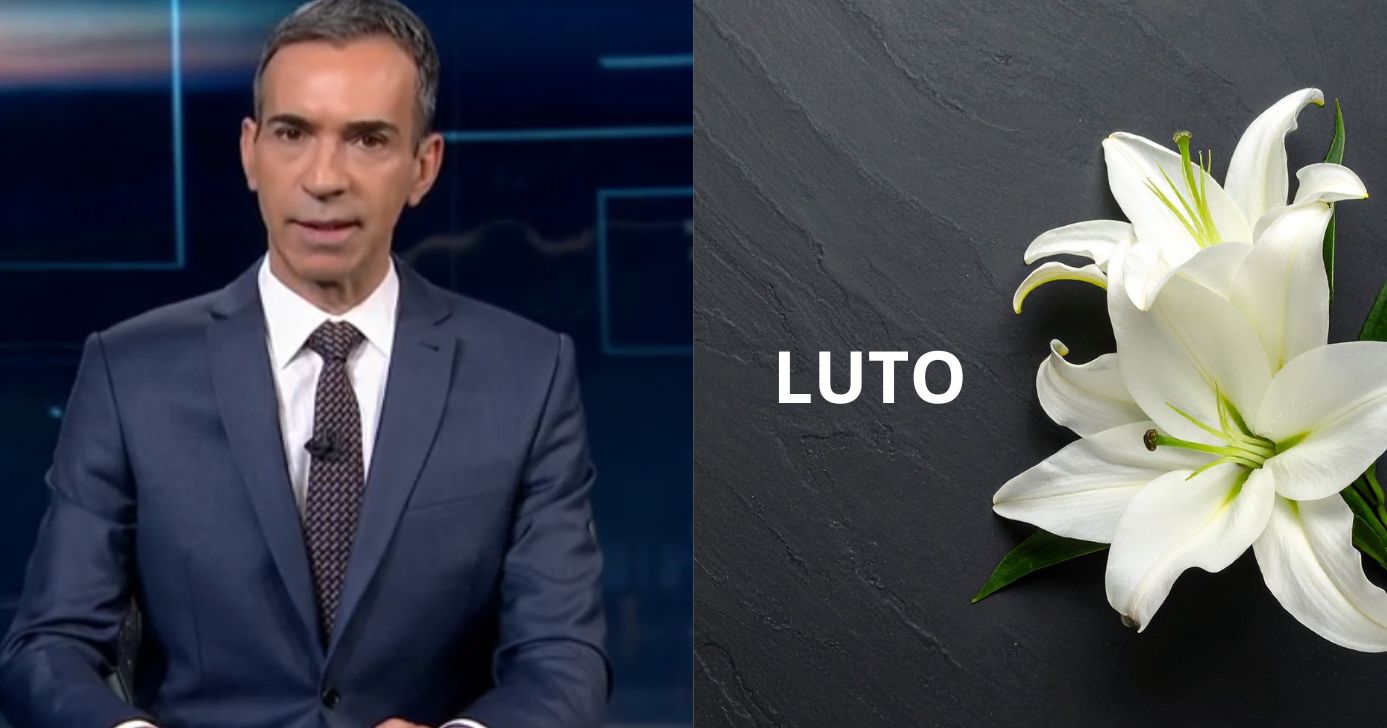 César Tralli no Jornal Nacional e imagem de luto (Fotos: Reproduções / Globo / Canva)