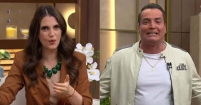 Chris Flores e Léo Dias no Melhor da Tarde (Fotos: Reproduções / Band)