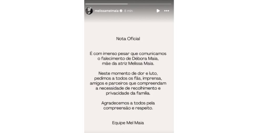 Comunicado de Mel Maia sobre morte de Débora Maia (Foto: Reprodução / Instagram) 