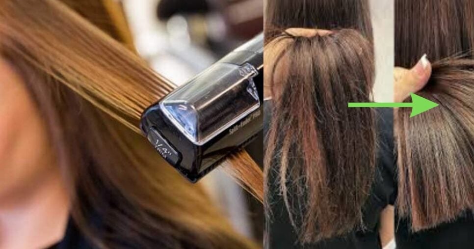 Maquina de corte bordado reduz apenas as pontas duplas e triplas, deixando o cabelo impecável sem mexer em seu comprimento (Foto Reprodução/Montagem/Lennita/TV Foco/Canva/Pinterest)