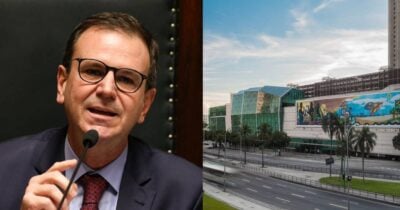 Eduardo Paes e Shopping Rio Sul (Foto: TV Foco)