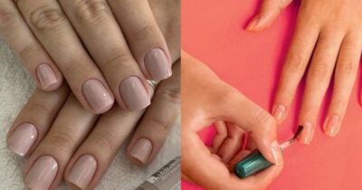 Esmalte nude claro e mulher pintando as unhas (Foto: Reprodução/ Internet)