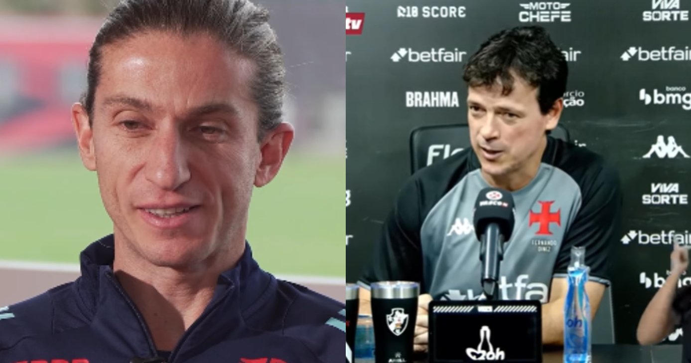 Filipe Luís do Flamengo e Fernando Diniz do Vasco (Foto: Flamengo TV/ Vasco TV)