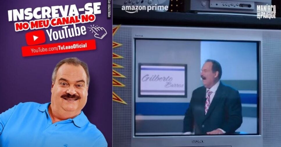 Gilberto Barros divulgando seu canal do YouTube/ em cena na produção "Maníaco do Parque, da Amazon Prime (Foto Reprodução/Montagem/Instagram)