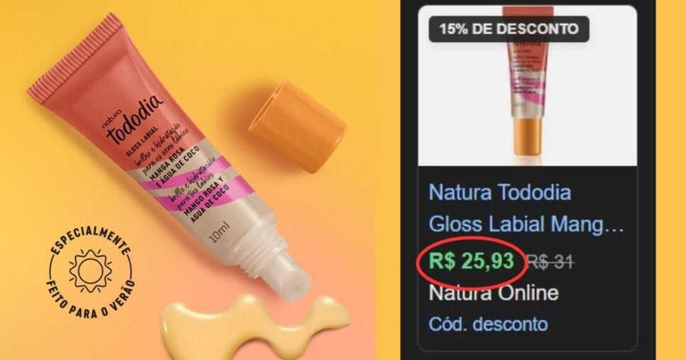 Gloss Tododia Manga Rosa & Água de Coco (Foto Reprodução/Montagem/TV Foco/Lennita/Natura)