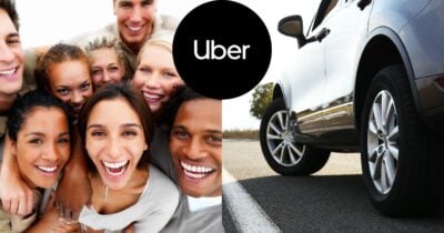 Grupo de amigos, logo Uber e carro (Fotos: Reproduções / Canva / Internet)
