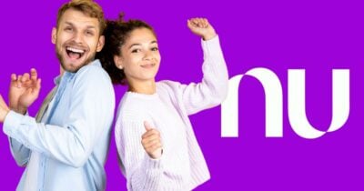 Homem, mulher e logo do Nubank (Fotos: Reproduções / Canva / Internet)