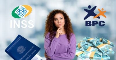 INSS, carteira de trabalho, mulher, BPC e notas de cem reais (Fotos: Canva)