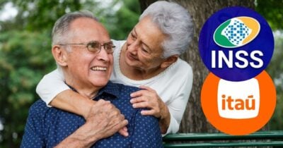 Idosos, logo INSS e logo Itaú (Fotos: Reproduções / Internet / Canva)