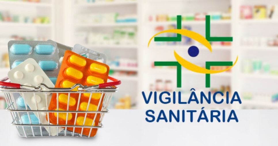 Ilustração farmácia e logo Vigilância Sanitária (Fotos: Reproduções / Canva / Internet)