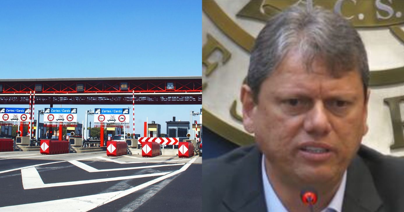 Ilustração pedágio e Tarcísio de Freitas (Fotos: Reproduções / Canva / Globo)