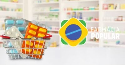 Ilustração remédios, farmácia e logo Farmácia Popular (Fotos: Reproduções / Canva / Internet)