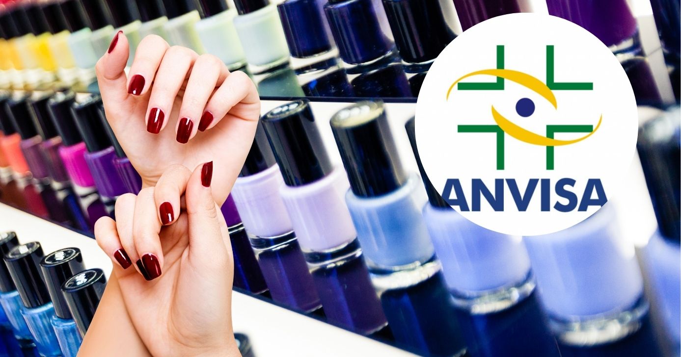 Ilustrações esmalte e unha em gel e logo Anvisa (Fotos: Reproduções / Canva / Internet)