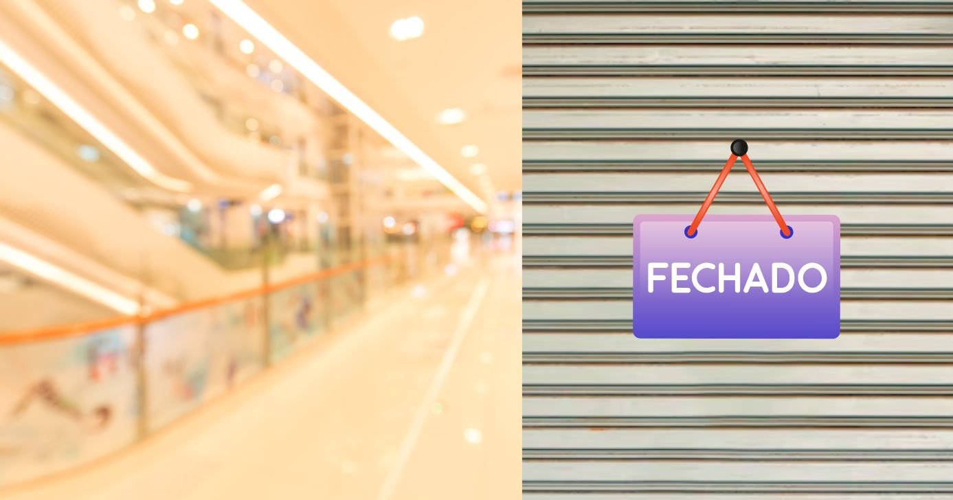 Ilustrações shopping e loja fechada (Fotos: Canva)