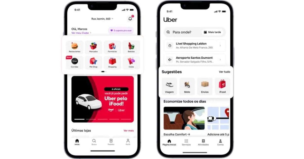 Integração entre Uber e iFood (Foto: Divulgação)