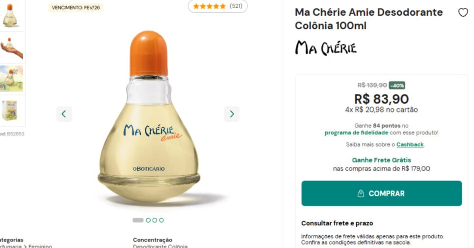Ma Chérie Amie Desodorante Colônia 100ml (Foto: Reprodução)