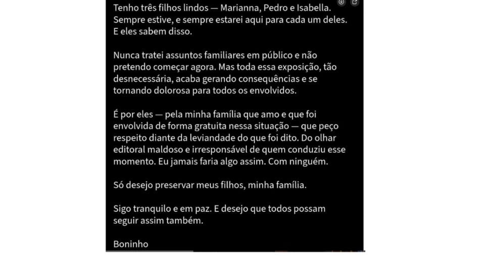 Pronunciamento Boninho (Foto: Reprodução / Instagram)