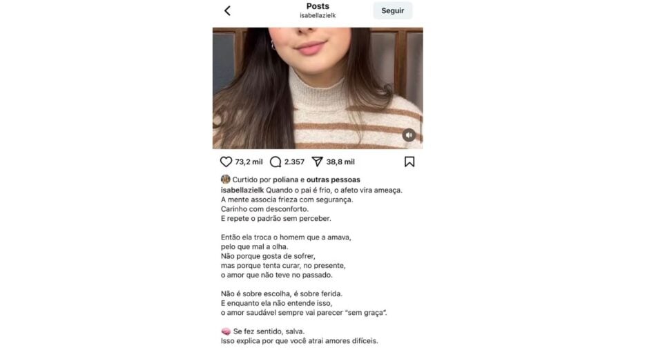Publicação de Isabelle Zielk (Foto: Reprodução / Instagram)