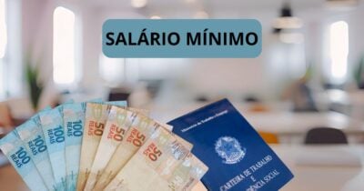 Salário mínimo, notas de Real, carteira de trabalho e escritório (Fotos: Canva)