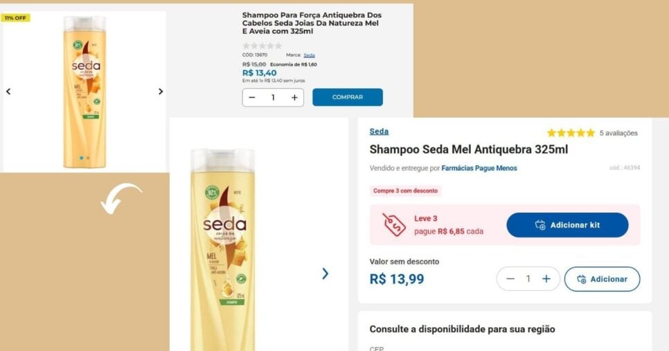 Shampoo Seda Mel e Aveia Antiquebra- Média de valores (Foto Reprodução/Montagem/Panvel/Venâncio)