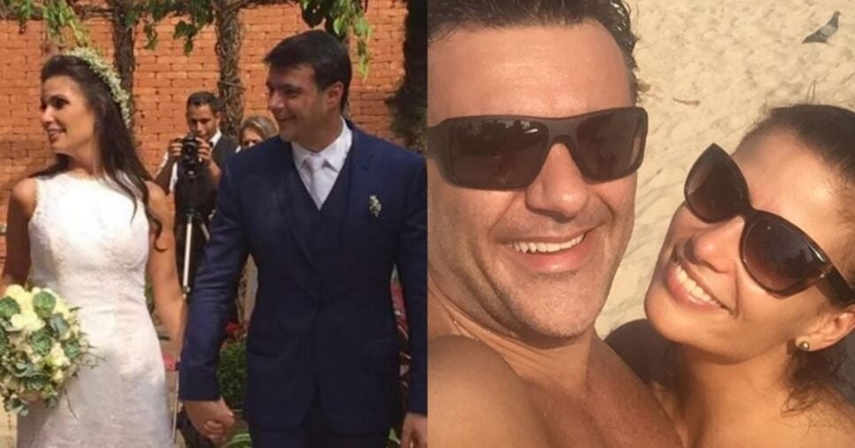 Foto do casamento compartilhada nas redes de Simonato/ Raros cliques de Simonato com o marido (Foto Reprodução/Montagem/Instagram/@sabinasimonato)