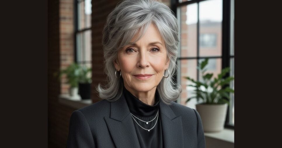 Corte Soft Mullet em cabelo grisalho (Foto Reprodução/Montagem/Lennita/Canva/GMN)