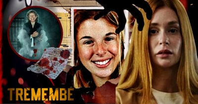 Série Tremembé escondeu fato obscuro envolvendo Suzane von Richthofen, interpretada por Marina Ruy Barbosa (Foto Reprodução/Montagem/TV Foco/Lennita/Cena da série Tremembé da Prime Amazon/YouTube/Investigação Criminal/GMN/ Fundo-Real Rádio/)