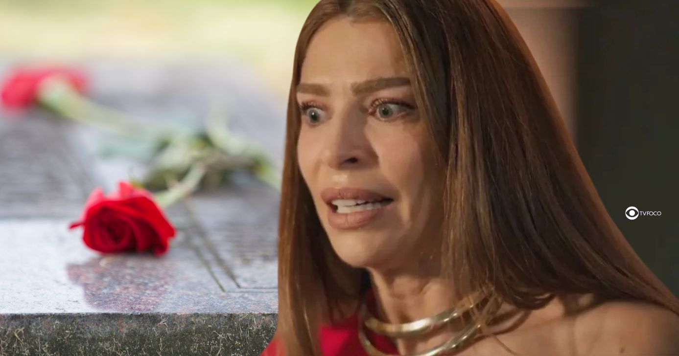 Arminda e ilustração de cemitério em Três Graças (Foto: Reprodução / Globo / Montagem TV Foco)