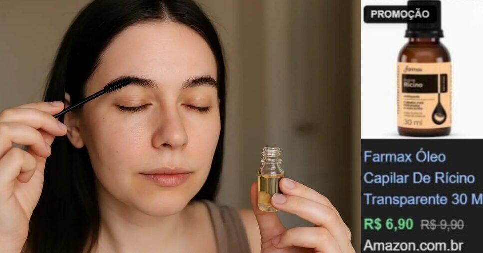 Óleo de rícino (Foto Reprodução/Montagem/Canva/Amazon/TV Foco/Lennita)
