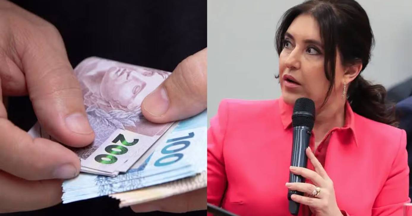 Ilustração Salário mínimo e Simone Tebet